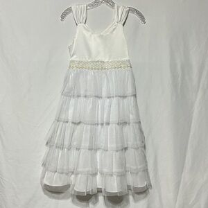 Bonnie Jean White Communion Flower Girl Ruffle Dress Sz 10